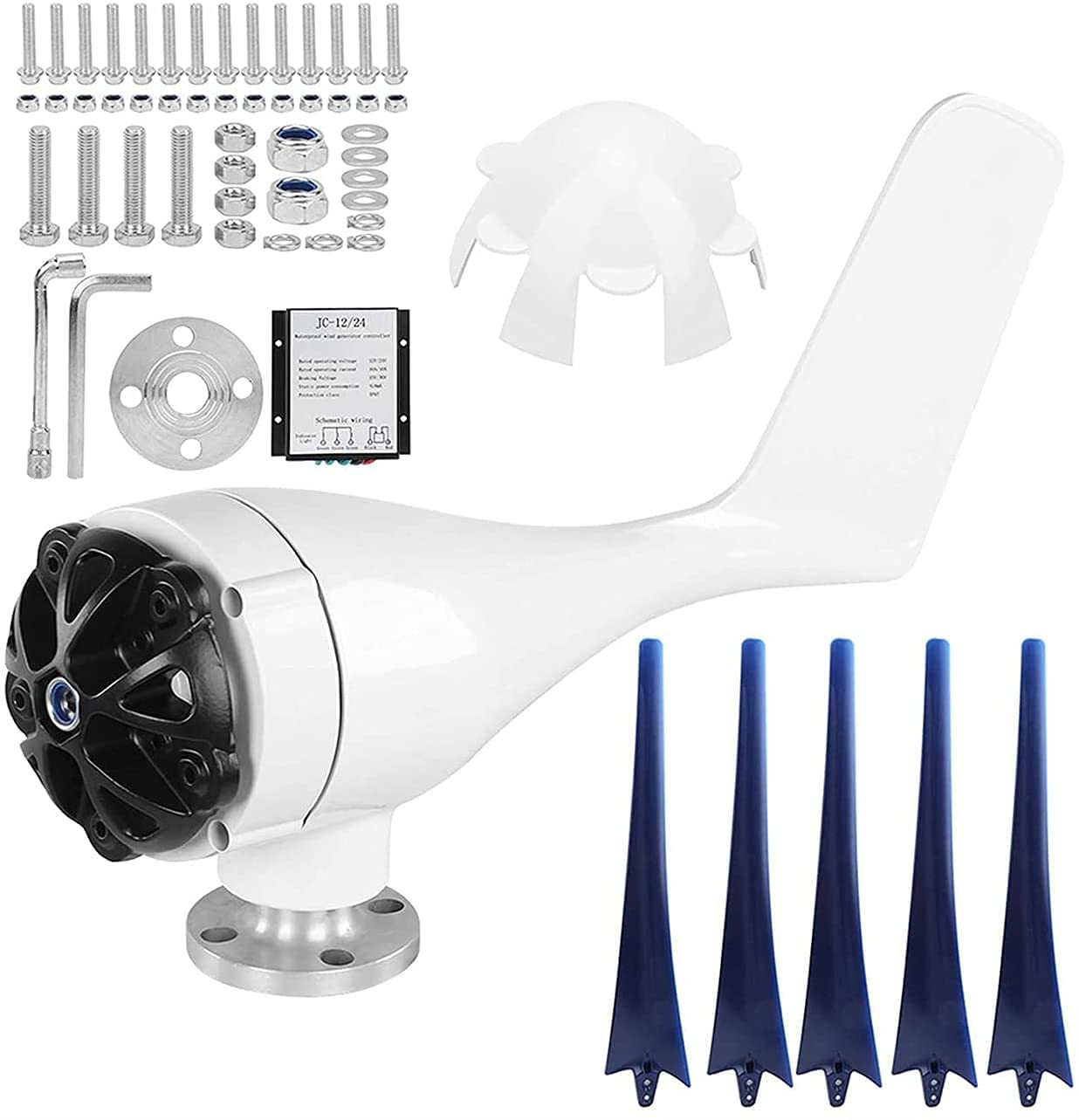 Petites éoliennes domestiques 400 W pour Utilisation utdr, Petites éoliennes domestiques pour Utilisation utdr Entreprises Kit générateur de Turbine à Vent 5 Lames FR Hme Camping, Blanc, 24 V (