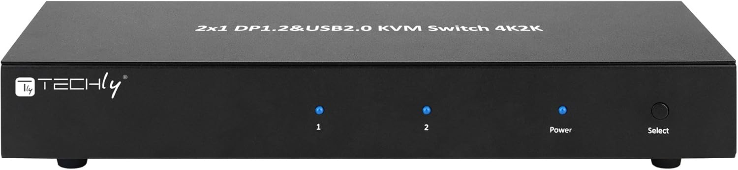 Techly IDATA DP-KVM2 Black 2x1 DP&USB KVM Switch - 4K Ultra HD, USB, DisplayPort, USB Type-A, Push Button Operation