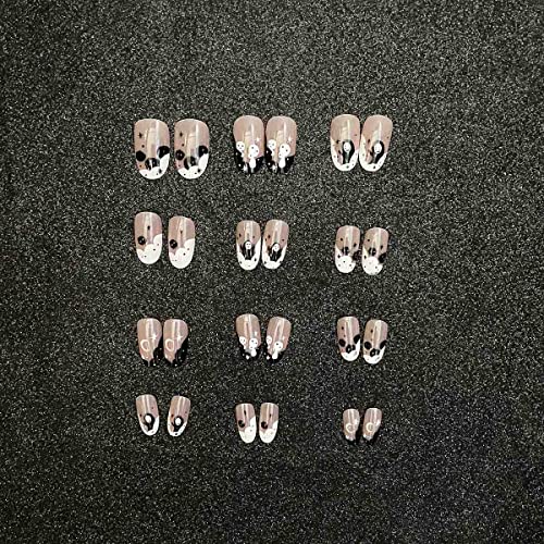 Wedity 24 PCS Halloween Pumpkin Ghost Print Cute False Nails Press on Nails Artificial Nails for Women and Girls (D) - Image 2