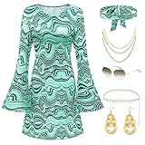 Coucoland 70s Disco Outfits for Women - 60s Hippie Dress Costume Party Accessories Set Sunglasses Headband Green