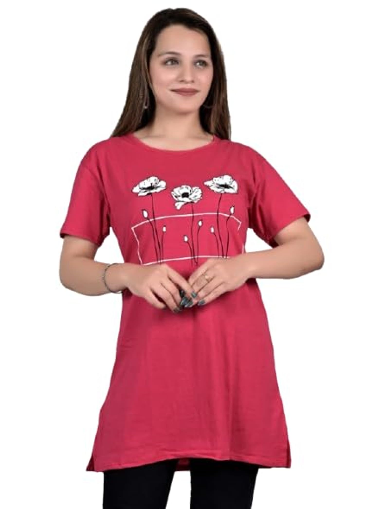 aniron Women Cotton Printed Long Pocket T-Shirt-picture-55