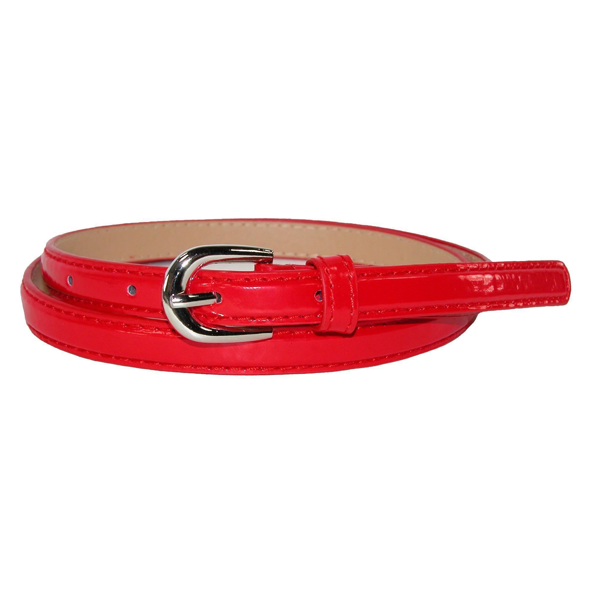 CTM Women's 1/2 Inch Skinny Dress Belt Patent Faux Leather, Large, Red
