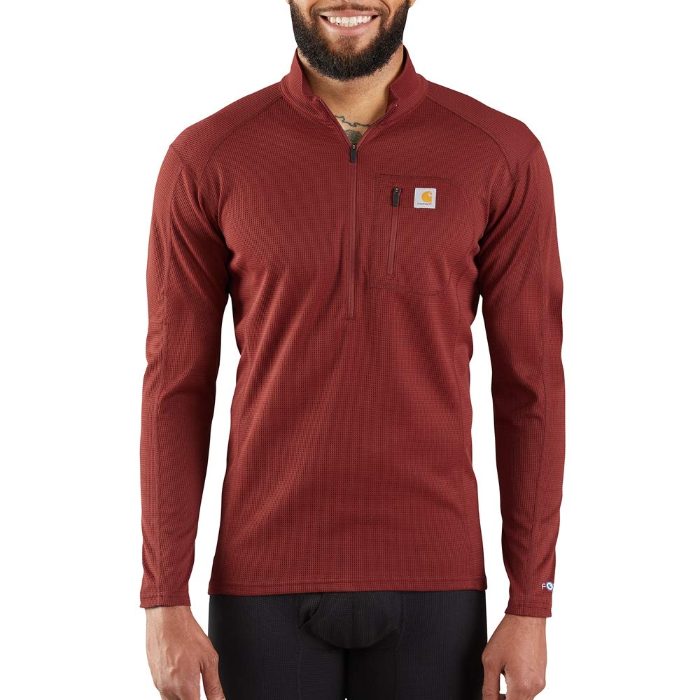 Carhartt Men's Base Force Midweight Tech Quarter-Zip Layer Top, Fired Brick, XXL