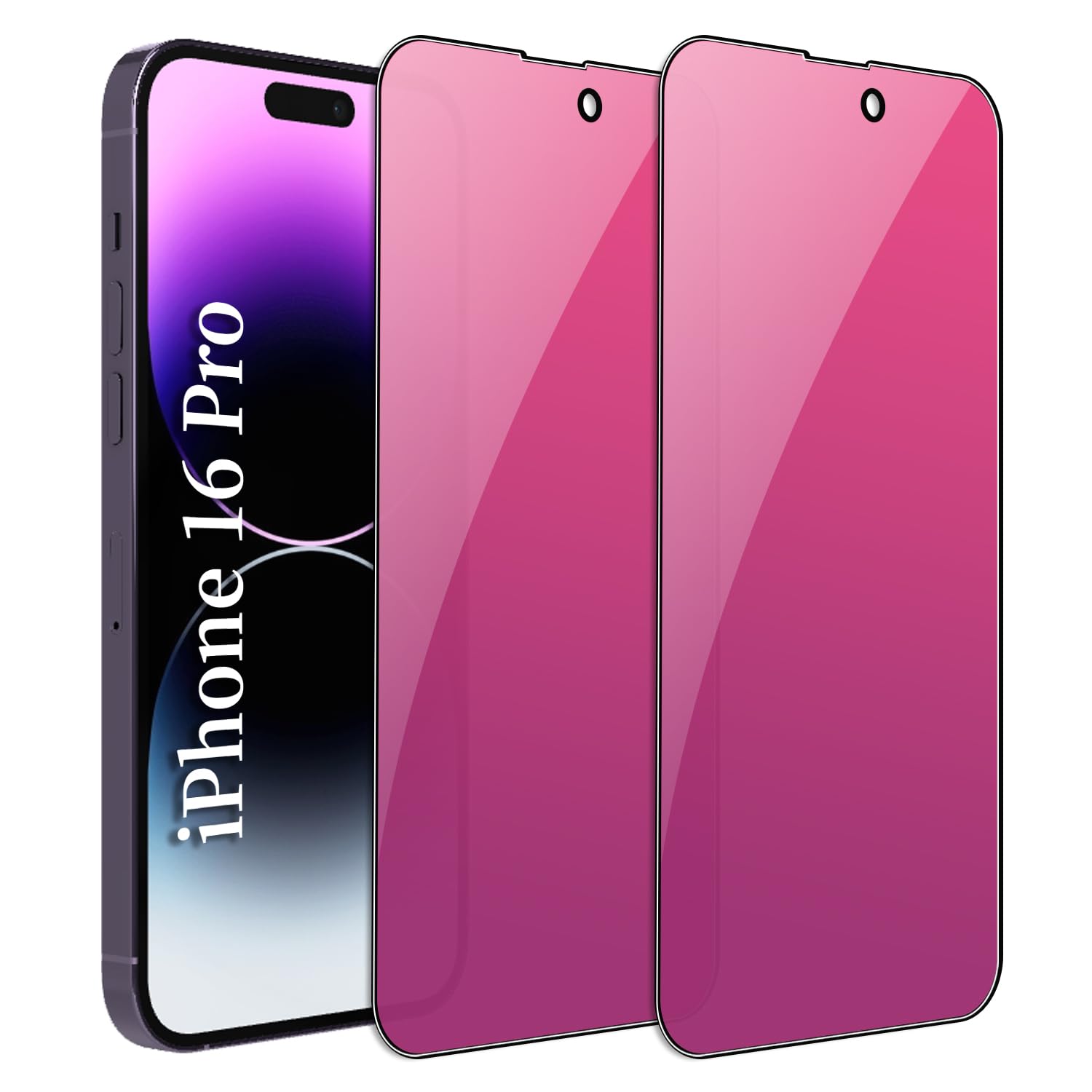 PUKMCX 2 Pack Compatible with iPhone 16 Pro Mirror Privacy Screen Protector, Full Coverage Anti-Spy Anti Blue Electroplated Purple Gradient Colorful