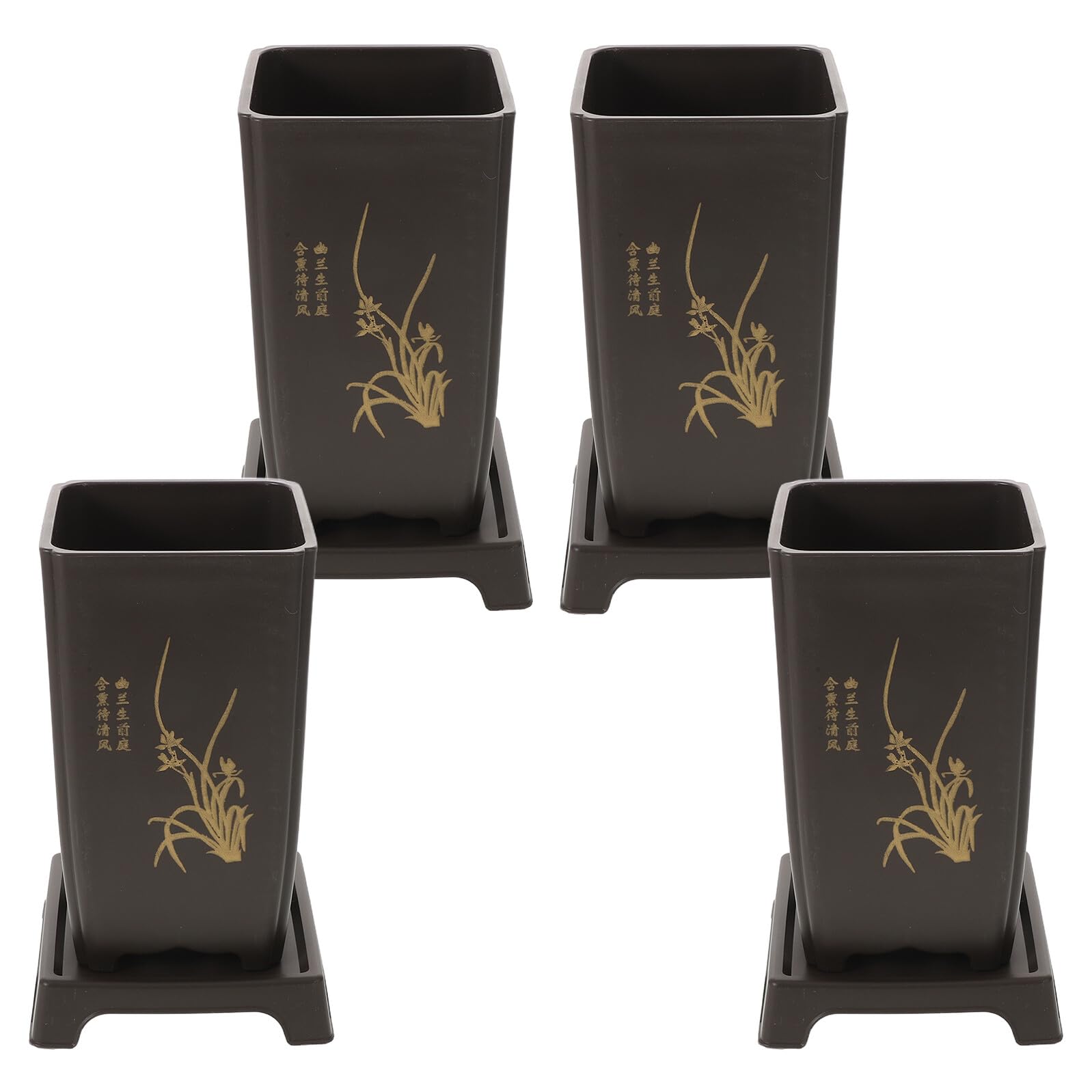 4 Pièces Lot de Pots Orchidée Plastique Épais avec Soucoupes Pots Carrés Respirants à Drainage Optimisé pour Orchidées Succulentes Cactus Intérieur Durables et Légers