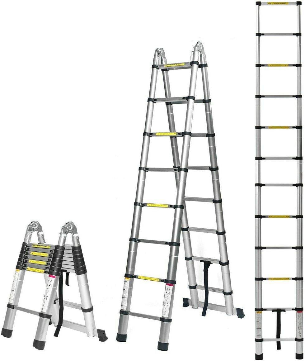 16.5ft Aluminum Extension Telescopic Ladder Folding AFrame 5M 8 Steps or 16 Steps Folding