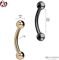 Vista 14 de Juego de 2 anillos para ombligo: 0.49 onzas 5/16 pulgadas acero quirúrgico curvado Barbells, 0.118 pulgadas con extremos en bolas