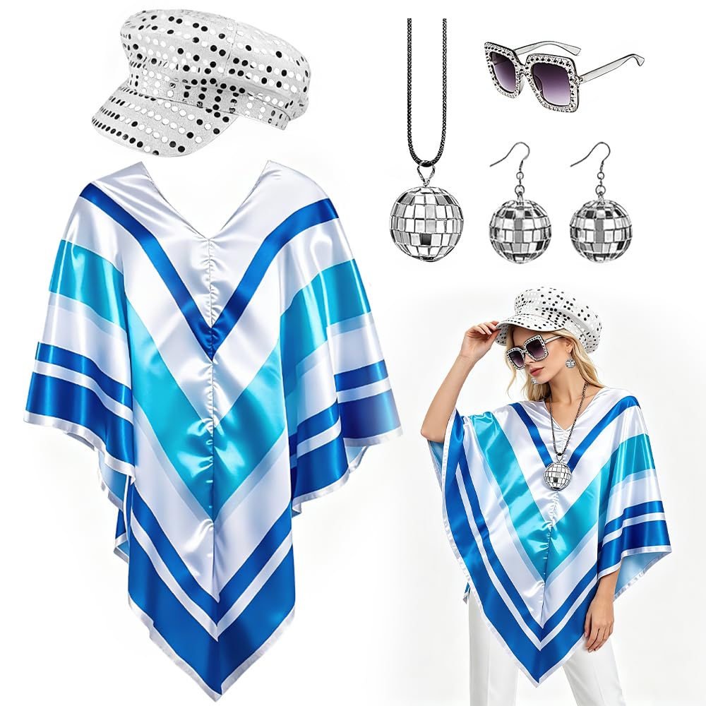 5 Pcs Abba Outfits with Hat, Square Sunglasses, Abba Fancy Dress Costume
