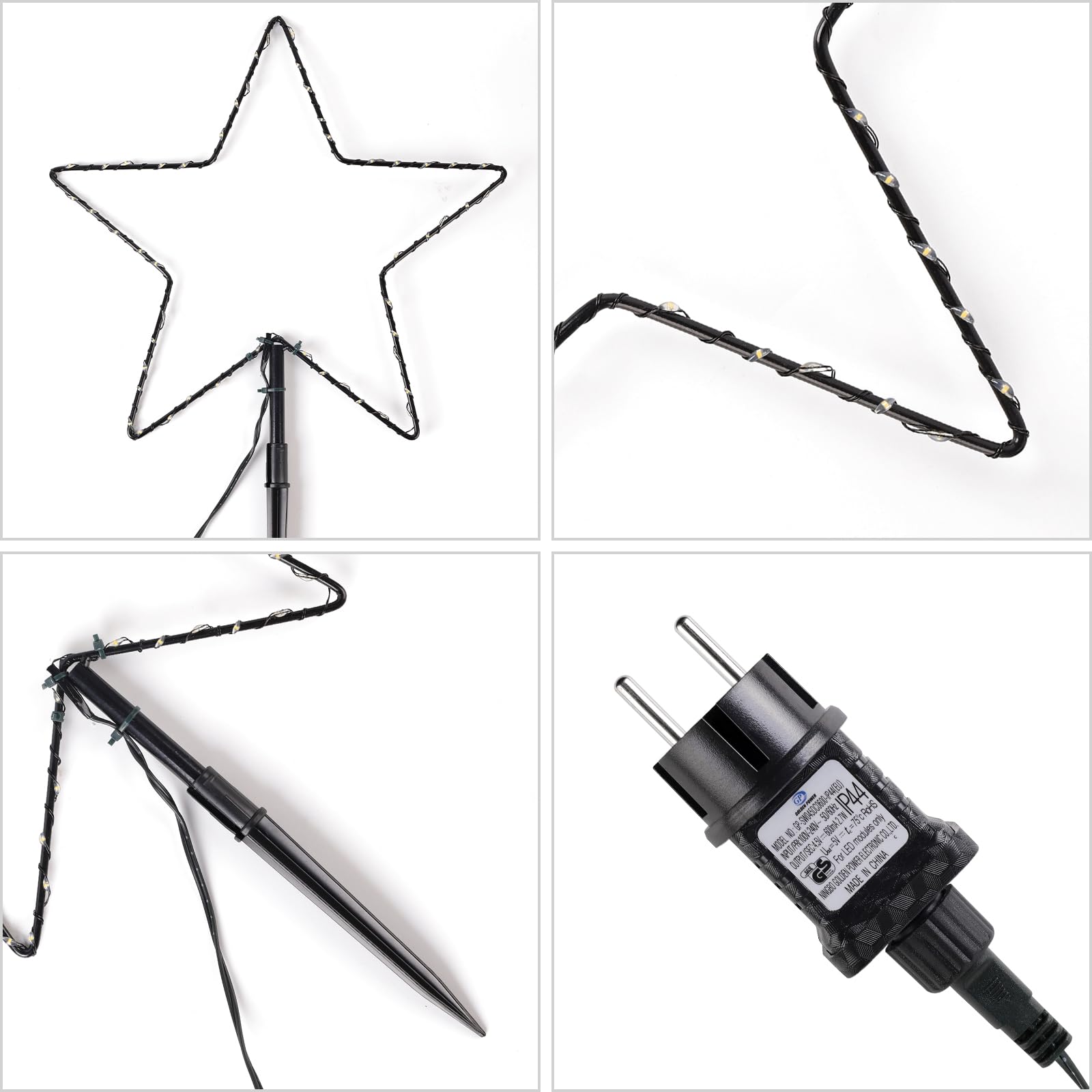 SALCAR 2m Weihnachtsbeleuchtung Außen, 3er Pack 60cm LED Stern Weihnachtsdeko Garten, Außenbeleuchtung Stableuchte mit Erdspieß, Schwarze Sterne, Warmweiß
