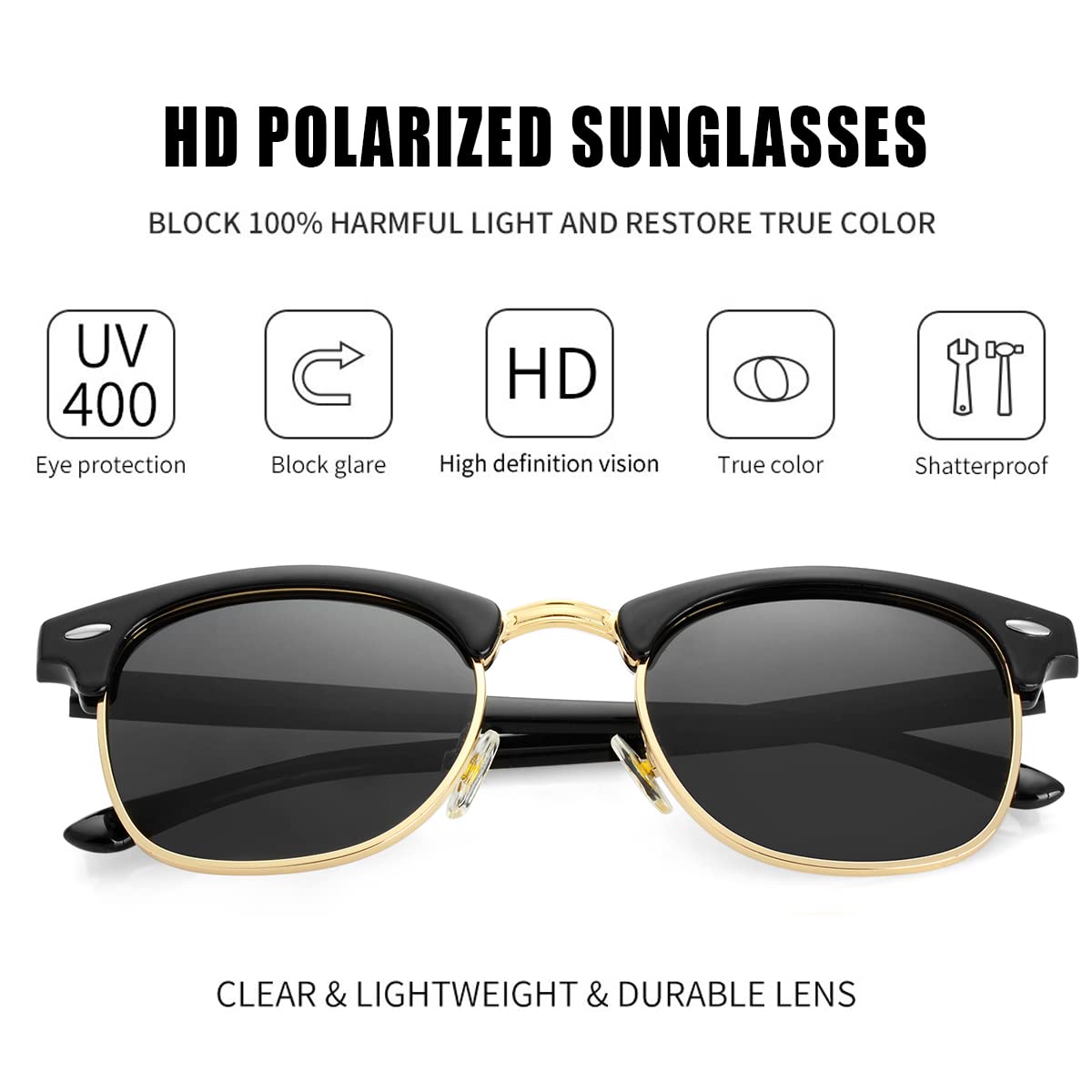 Gafas de sol polarizadas clásicas sin montura para hombres y mujeres, gafas de sol deportivas, 01 Oro negro brillante 3
