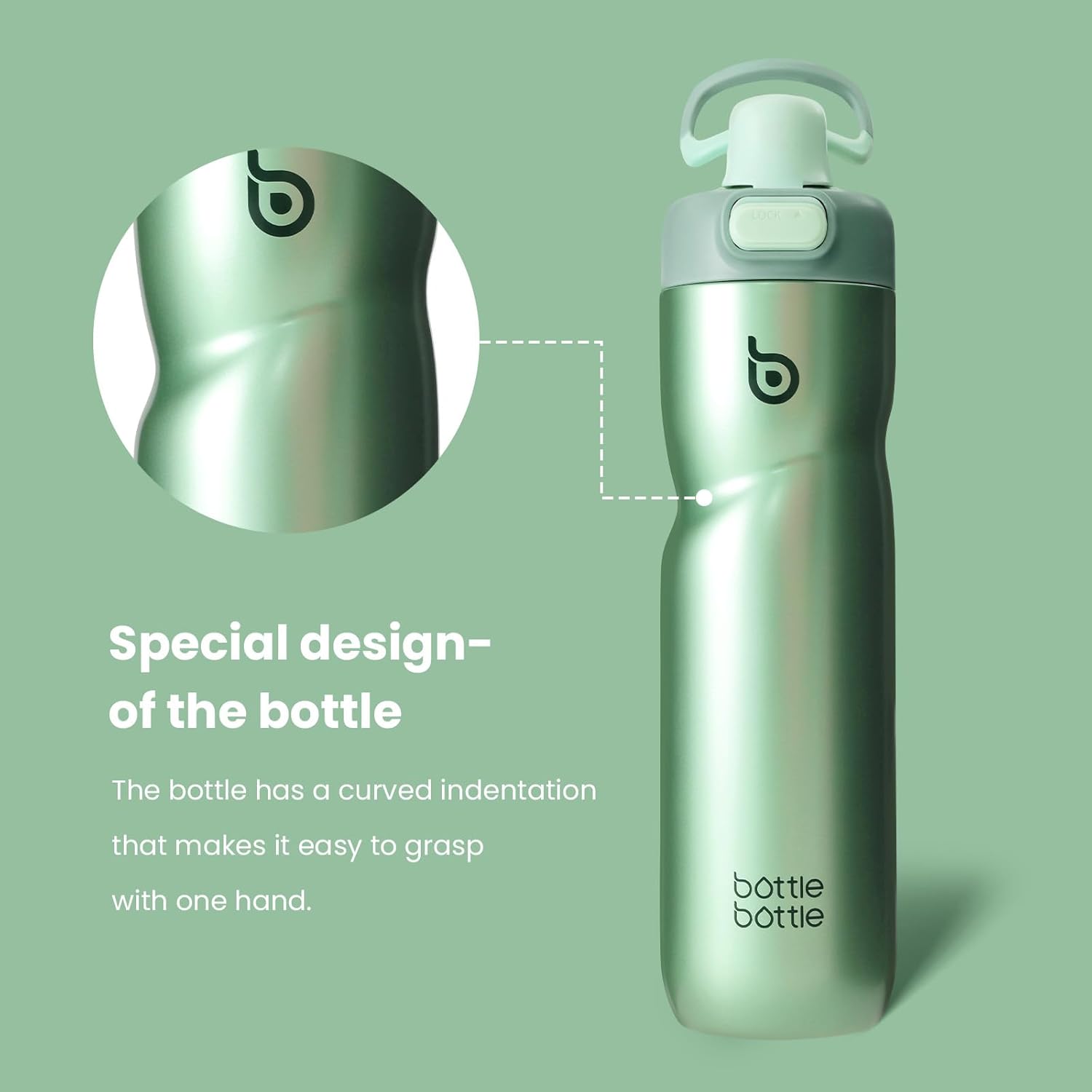 BOTTLE BOTTLE Insulated Water Bottle 24 oz with Handle and Flip Tops Lids Stainless Steel Water Bottle Push Button Lid Leak proof Portable for Running Travel Sports Hiking green - Image 5
