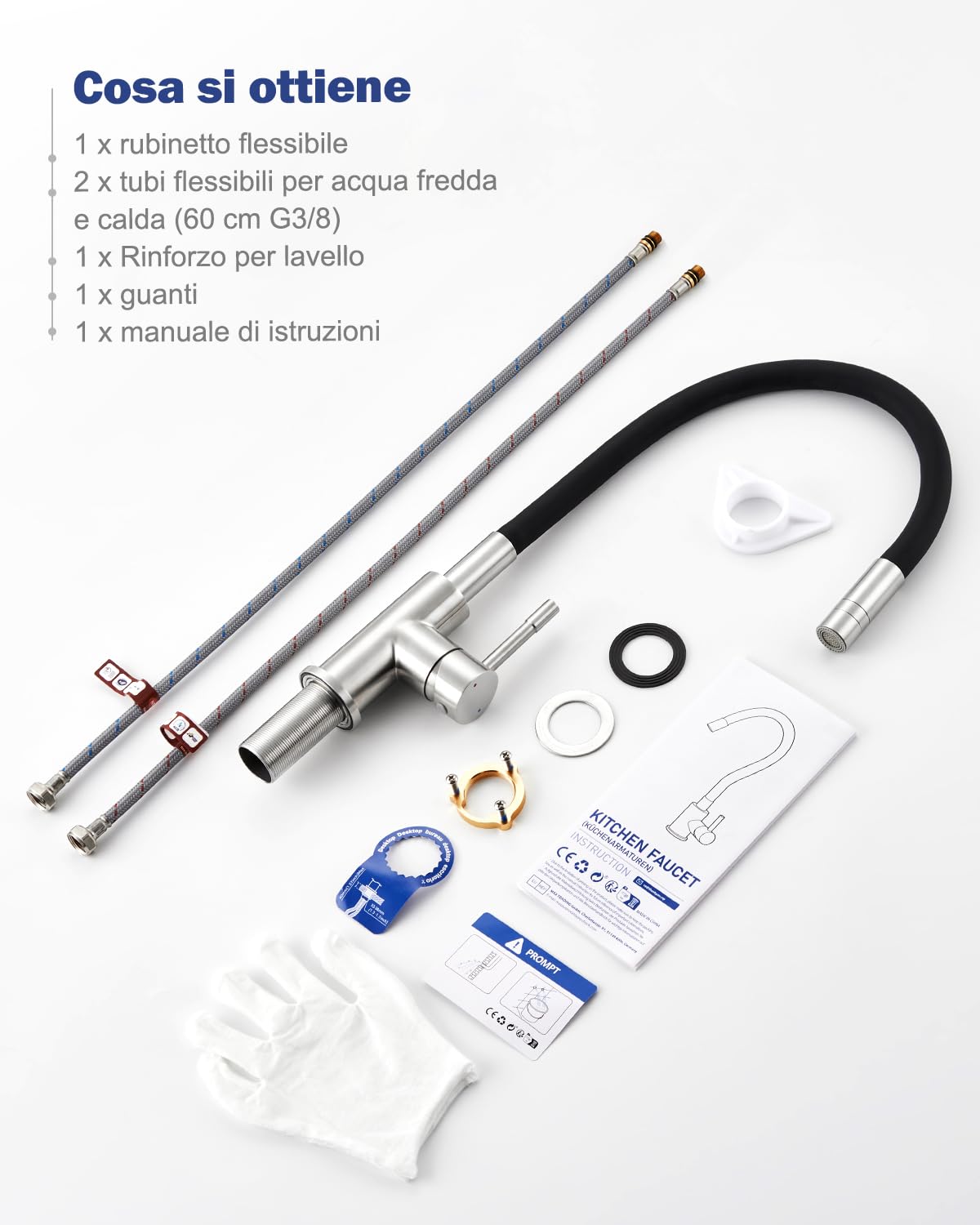 Rubinetto Lavello Cucina, Rubinetto Cucina, Rubinetti Cucina in Acciaio Inox, Miscelatore Cucina, Modalità acqua doppia, 360°Rubinetto Pieghevole Lavello Cucina, Rubinetto Sottofinestra Nero