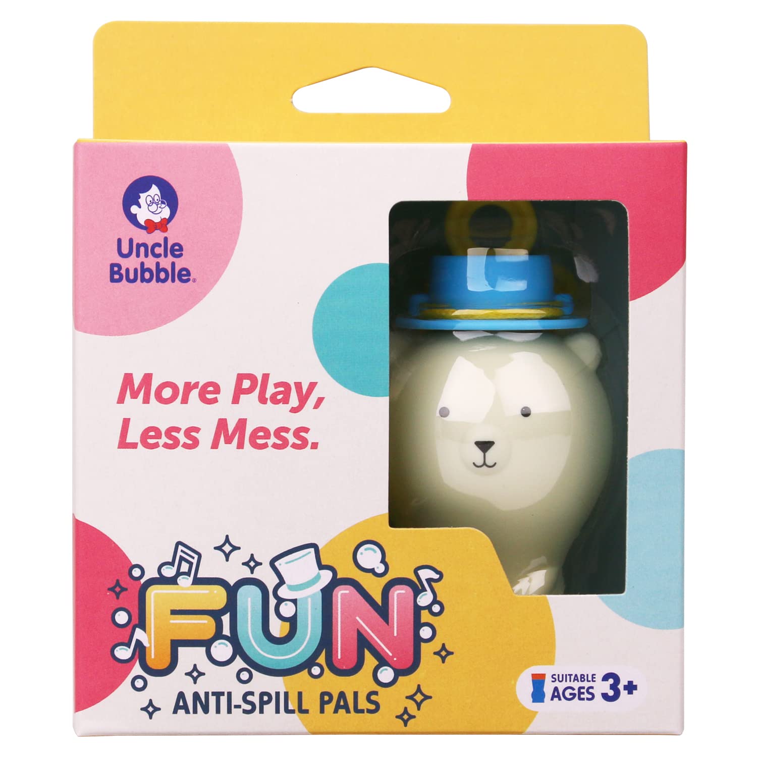 Uncle Bubble Fun - Tiny Bea Anti-Spill Pals - More Play, Less Mess | Spill-Resistant | Incl. Lovely Tiny Bear, Bubble Solution & 2 Bubble Wands