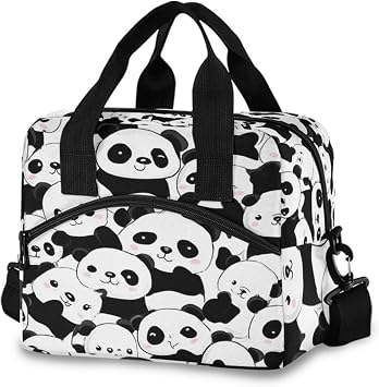 Cute Panda Lunch Bags for Women Black White Lunch Tote Bag Lunch Box Water-resistant Thermal Cooler Bag Lunch Organizer for Working Picnic Beach Sporting