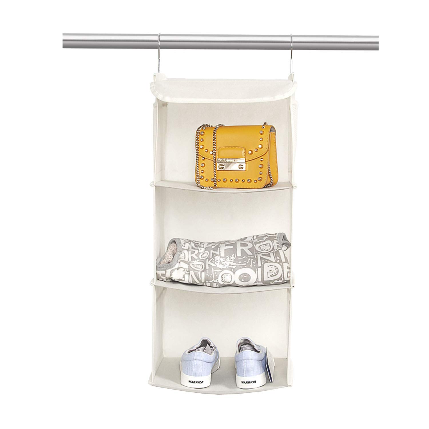 Brilliantjo Beige Hanging Storage With 3 Shelves Wardrobe Closet Organiser, Storage Shelves Unit For Clothes - (30 X 30 X 60Cm)
