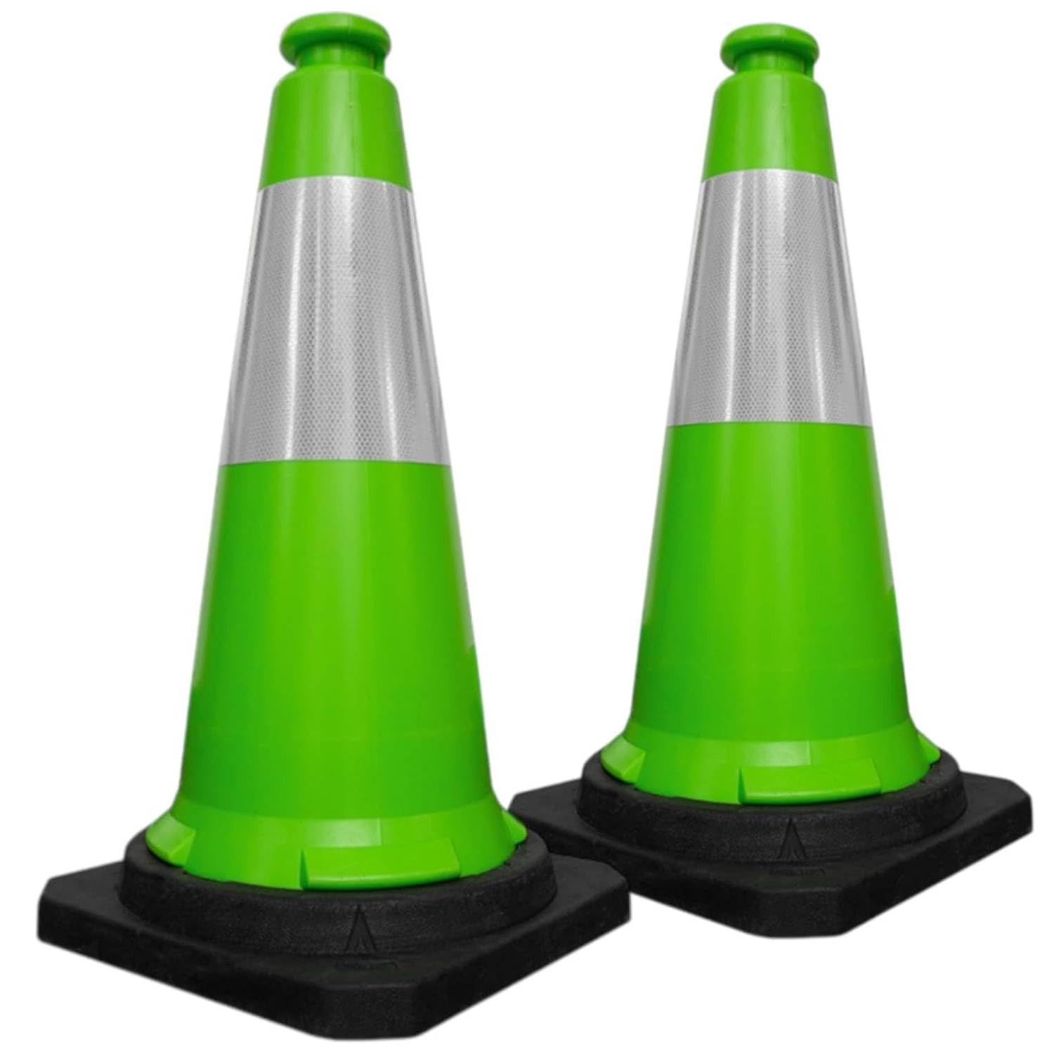 Berry Traffic Safety Cone 750MM - 2 Pcs High Visibility Green Road Cone with Reflective Collar | PPC Traffic Cone with PE Black Base | Portable Wind-Resistant Safety Cone for Roads, Parking & Events
