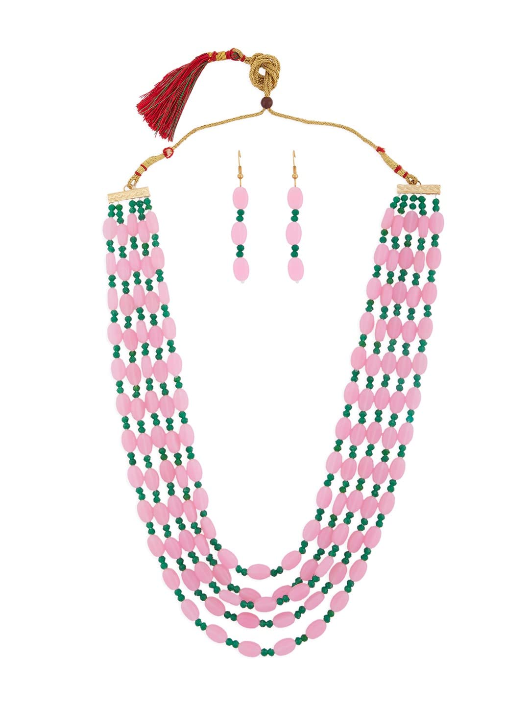 ZAVERI PEARLS Pink & Green Multi Layers Beaded Necklace & Earring Set For Women-ZPFK13776 (B0B1JHS32K) Amazon Price History, Amazon Price Tracker