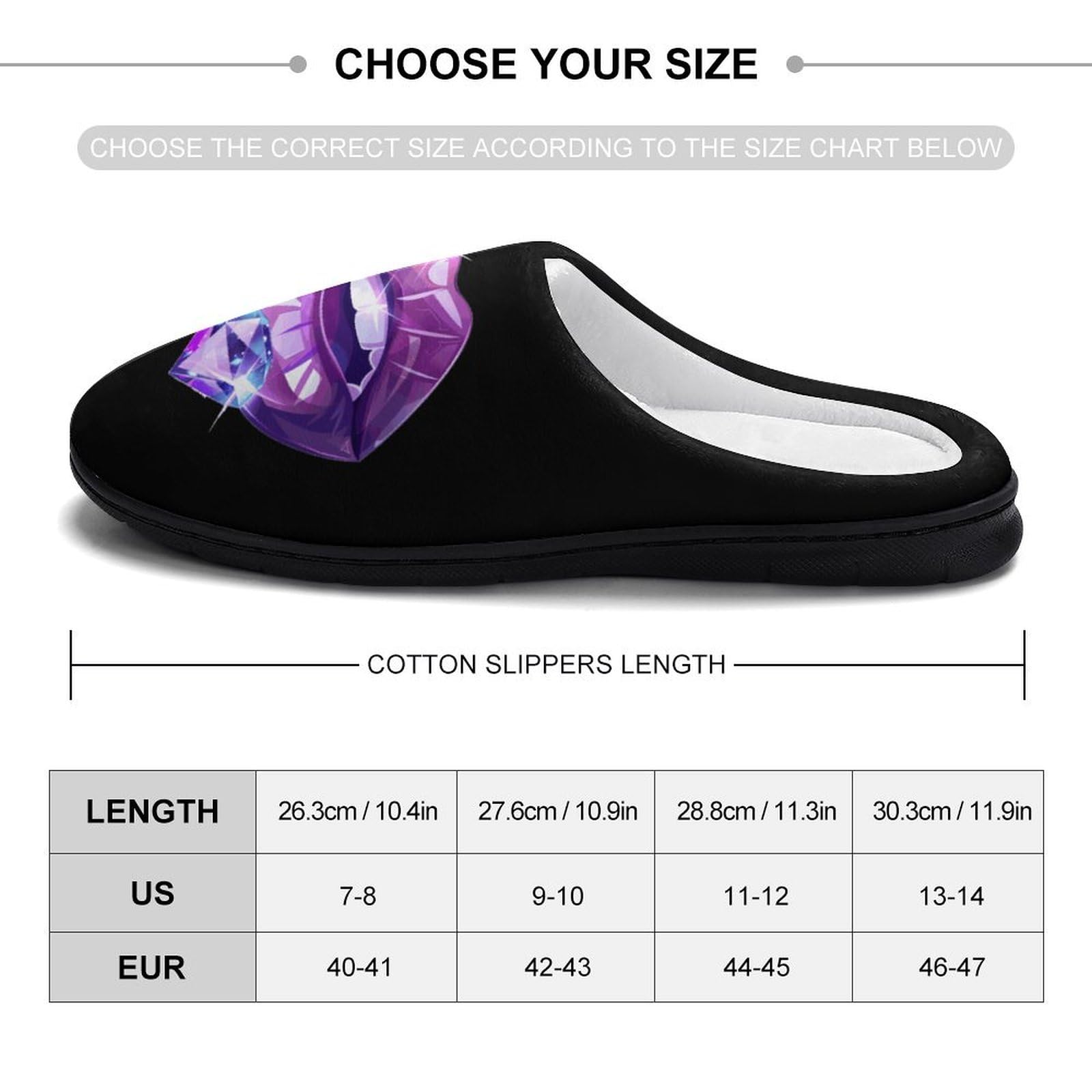 Purple Design Lips Diamond Mens Slippers Casual Slip On Warm House Shoes with Rubber Sole Indoor Outdoor 11-12?44-45?