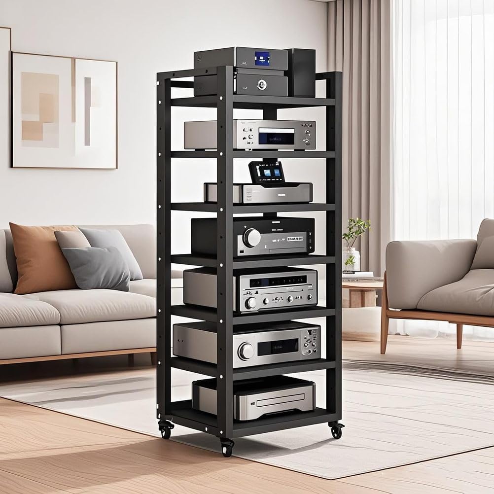 7-Tier Heavy Duty Audio Component Rack 140cm Tall - HiFi Amplifier Rack/Audio-Video Shelving - CD Record Player Stereo Receiver AV Equipment Cabinet Display Stand,C