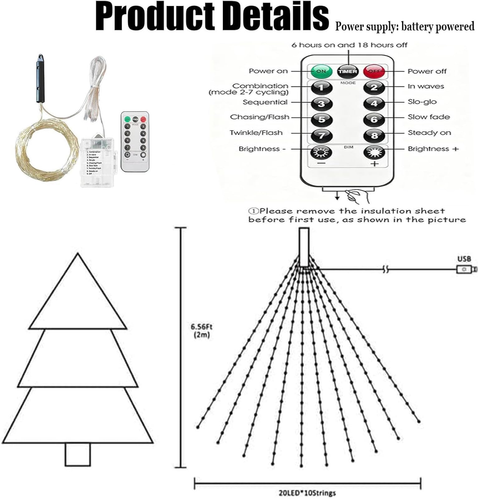 Luces en cascada para árbol de Navidad actualizadas 2026, 600 luces LED parpadeantes, 8 m, 10 pies, color blanco, 20 hebras, perfectas para decoración navideña