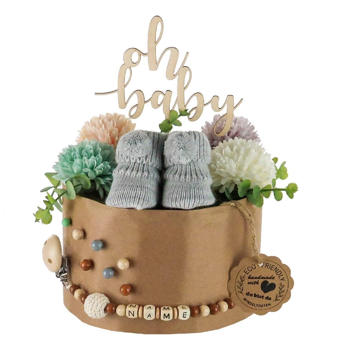 Gâteau de couches écologique en couches bio Cadeau naissance sans plastique S stone