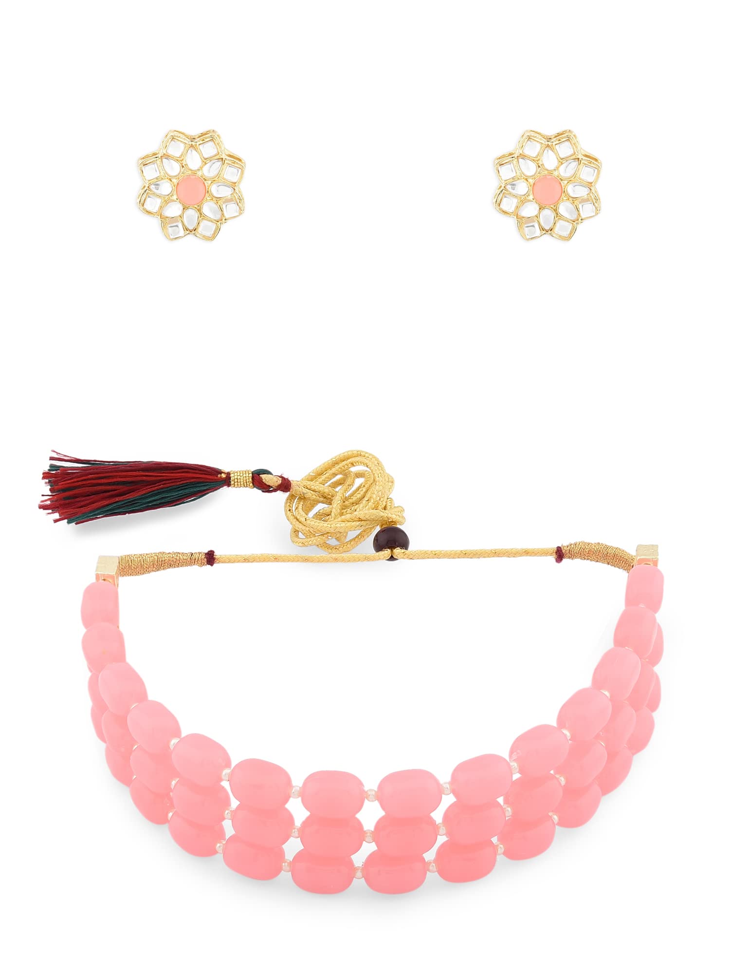 ZAVERI PEARLS Pink Beads Ethnic Choker Necklace & Kundan Stud Earring Set For Women-ZPFK12232 (B09X16FM7B) Amazon Price History, Amazon Price Tracker