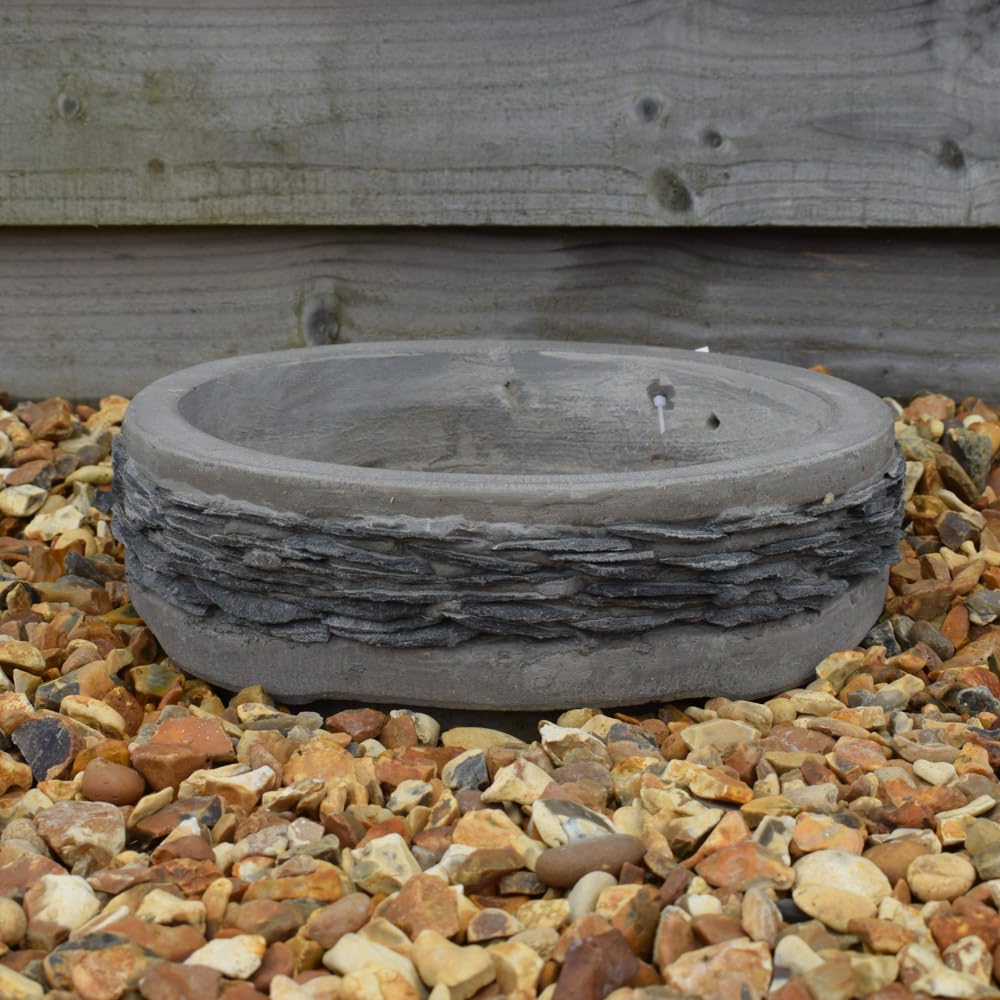 Bedwen Slate Grey Westcott Ann Slate Round Pan Planter. Large 39Cm Diameter. Outdoor Garden Pot. 100% Frost Proof.