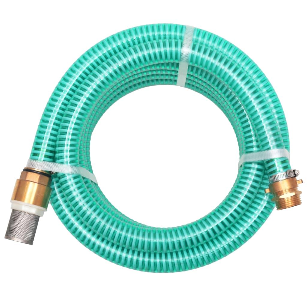 Manguera de aspiración con conectores de latón, 4 m, 25 mm, verde, plástico, flexible, sin pliegues, con válvula de pie y colador para riego, terraza, césped, piscina, limpieza