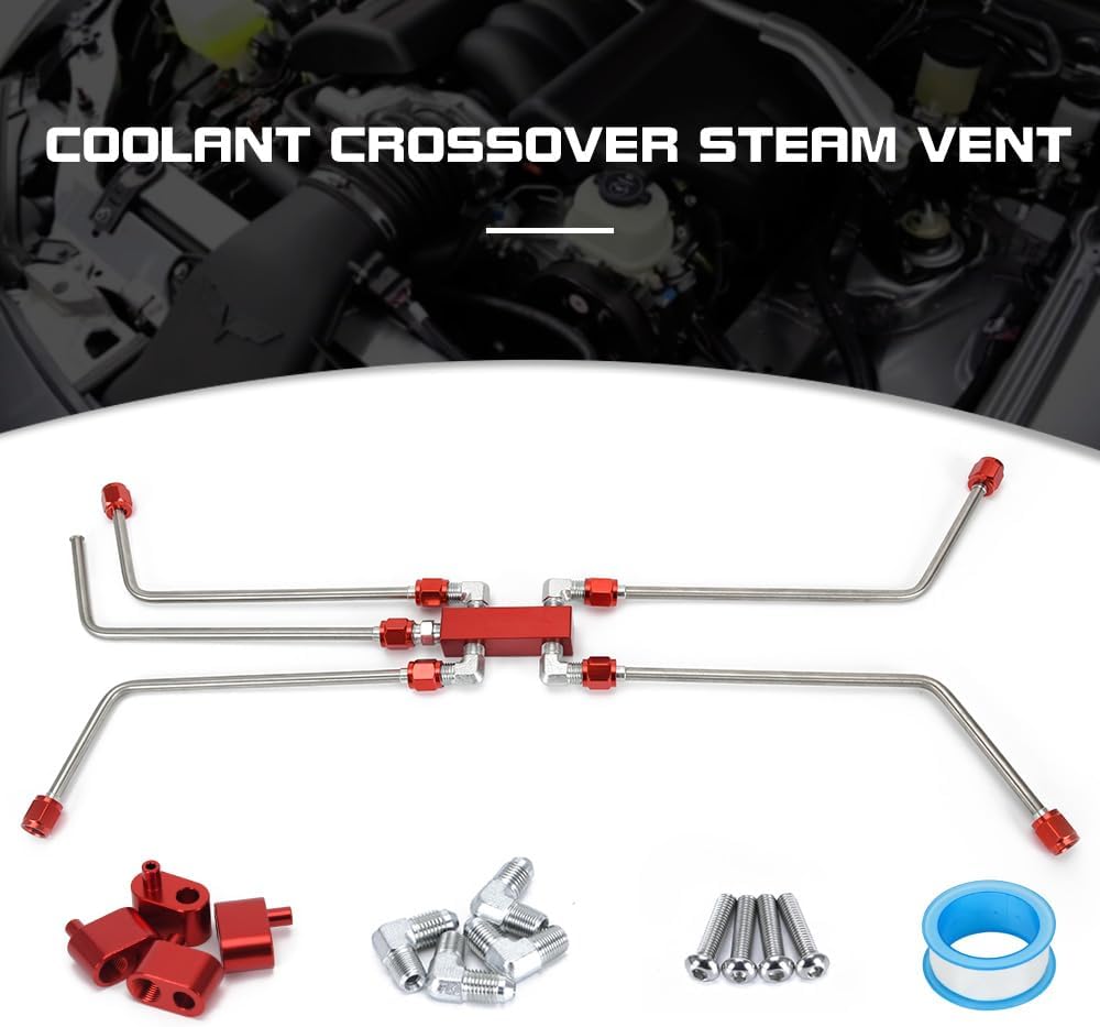 LS Coolant Crossover Steam Vent Kit AN4 Fuel Brake Line 4 Corner Complete Steam Port Kit for 6.0 5.3 LS1 LS2 LS3 LS6 LS7 LS9 LSX Red