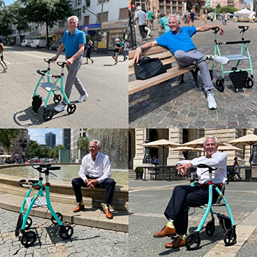 Hi-Fortune Lightweight Rollator Walker For Seniors & Adults With 17"W Seat And Brakes Foldable Portable Rolling Mobility For Indoor Outdoor, 6-Inch Wheels Weight Only 17 Lbs Support 265 Lbs Aluminium #TOP7