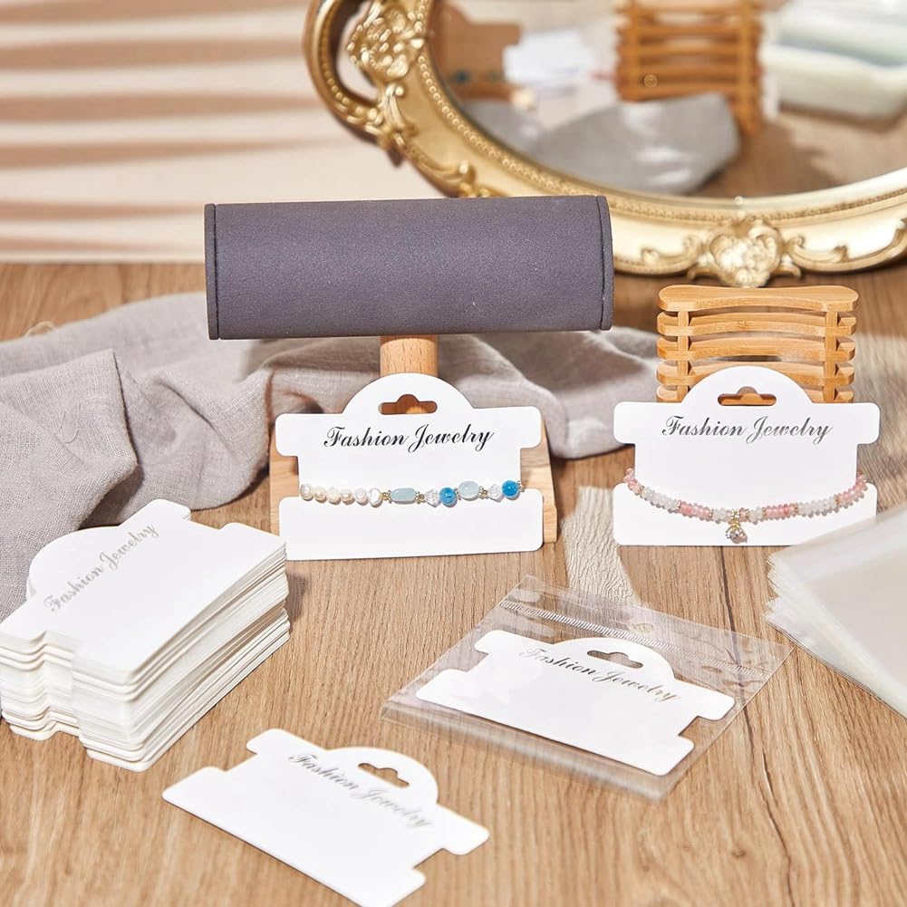 100 Cartoncini Espositori In Carta Kraft Per Gioielli - 9x7 Cm Con Fori Pretagliati - Per Bracciali E Orecchini