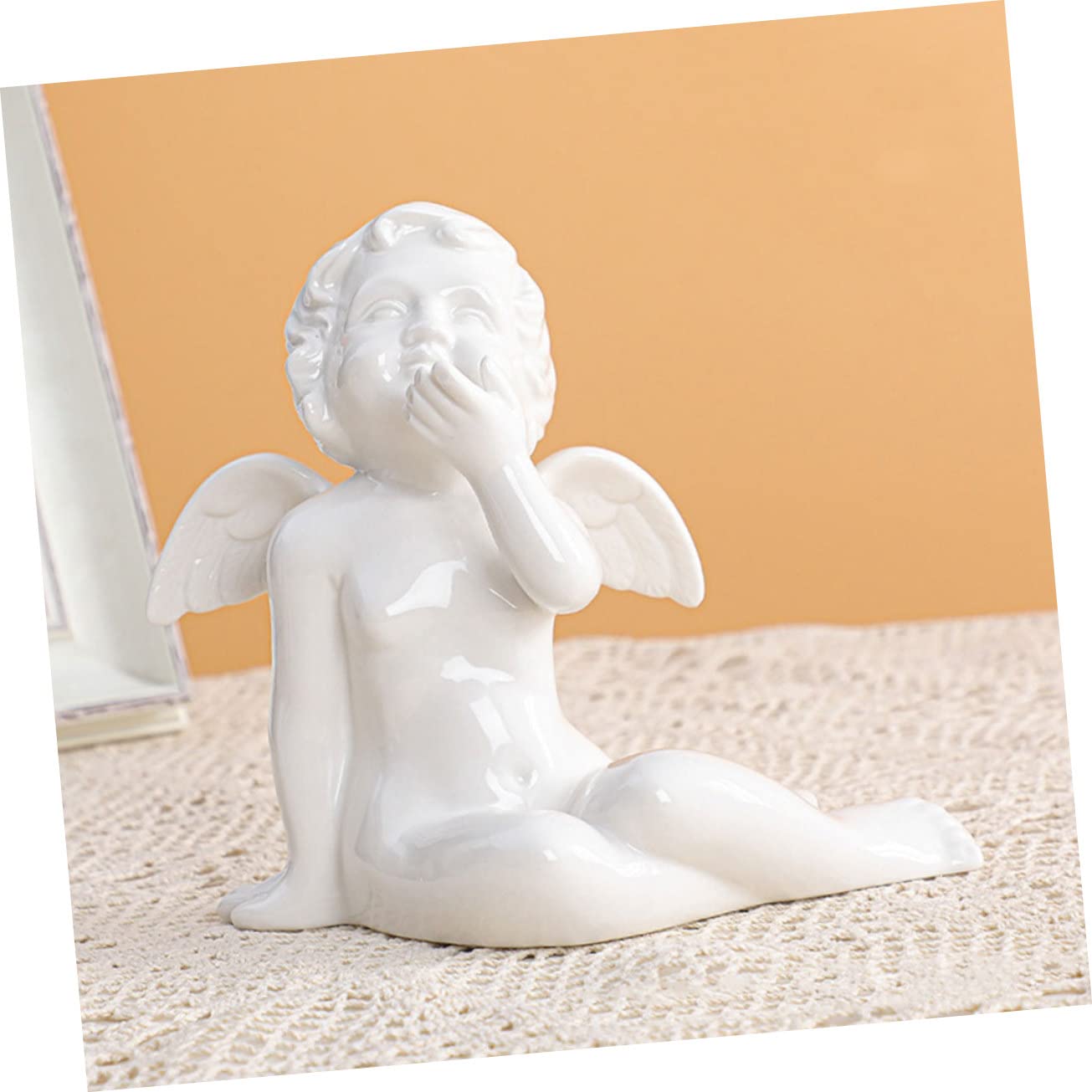 Keramik Engel Skulptur Für Wohn Gartendekoration Handliche Tischdeko Mit Flachem Boden Robustes Material Als Geschenk Zur Hauseinweihung Und Hochzeitsfeier
