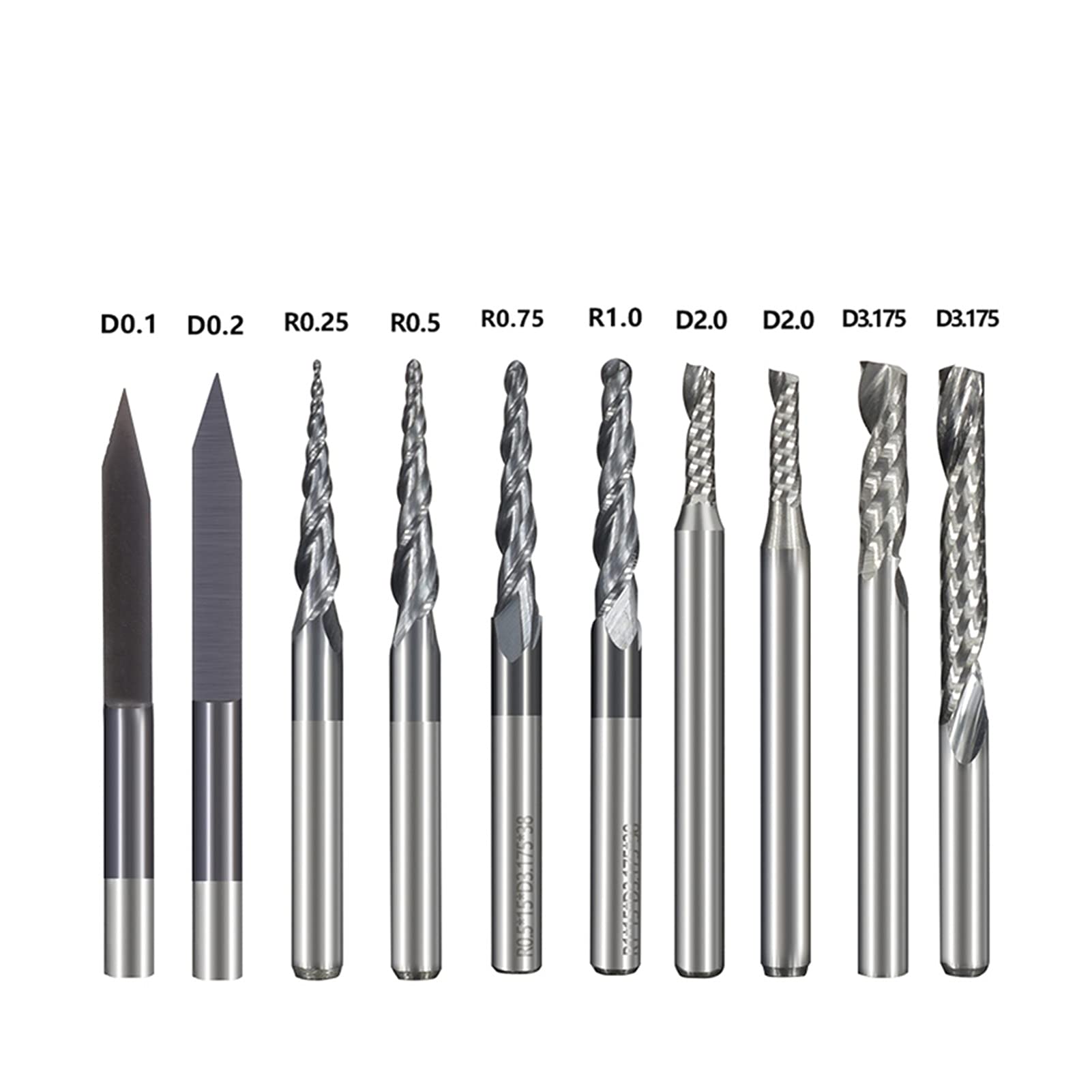 HYUJNAFZR Carbide Milling Cutter 10pcs 3.175mm Shank Solid Carbide Engraving Bits for Carving Carbide End Mill