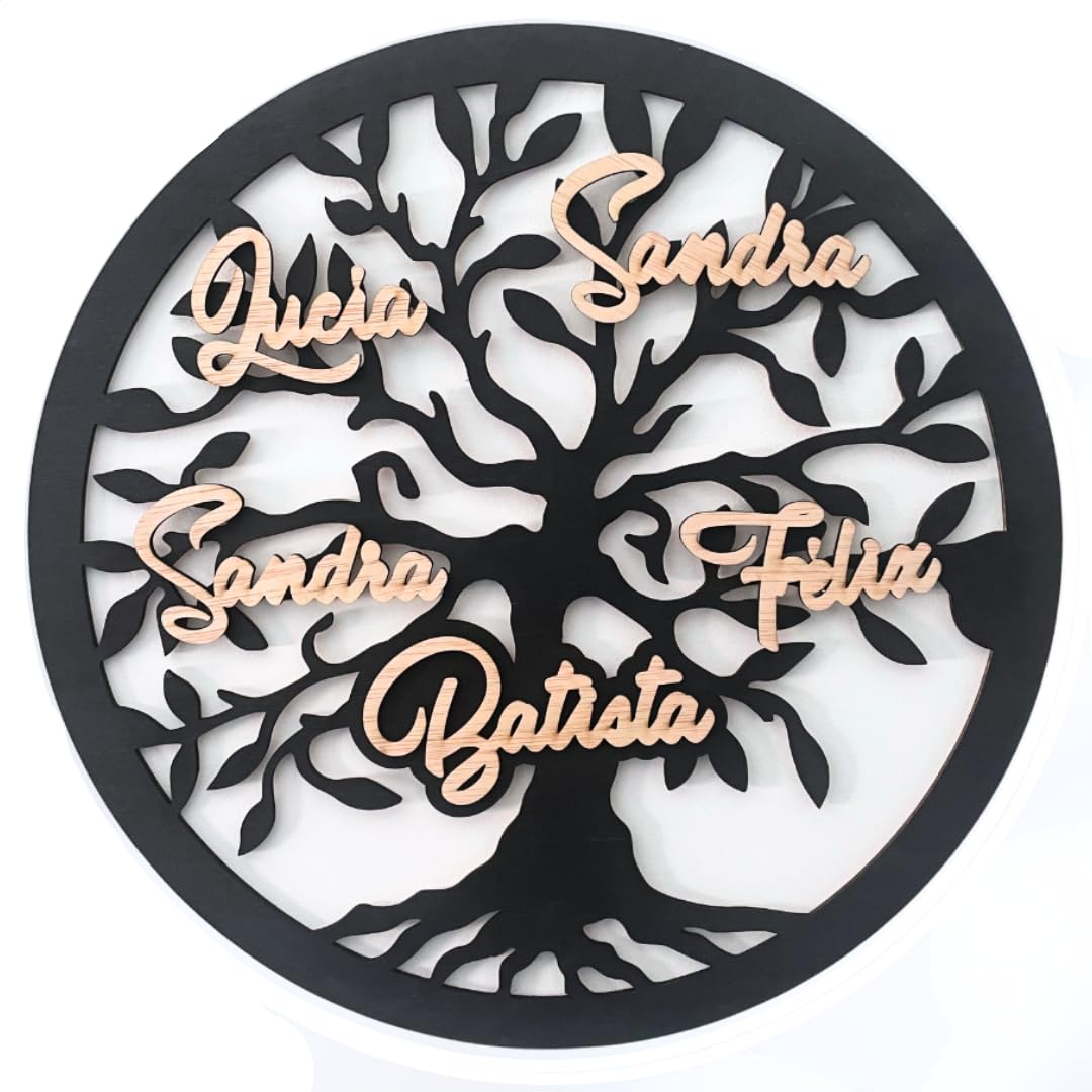 Arbol de la Vida Personalizado para Decoracion Hogar - Regalo Original con Nombres de Madera Familia - Adornos Pared Salon - Árbol Genealógico Aniversario, Bodas, Cumpleaños, Abuelos
