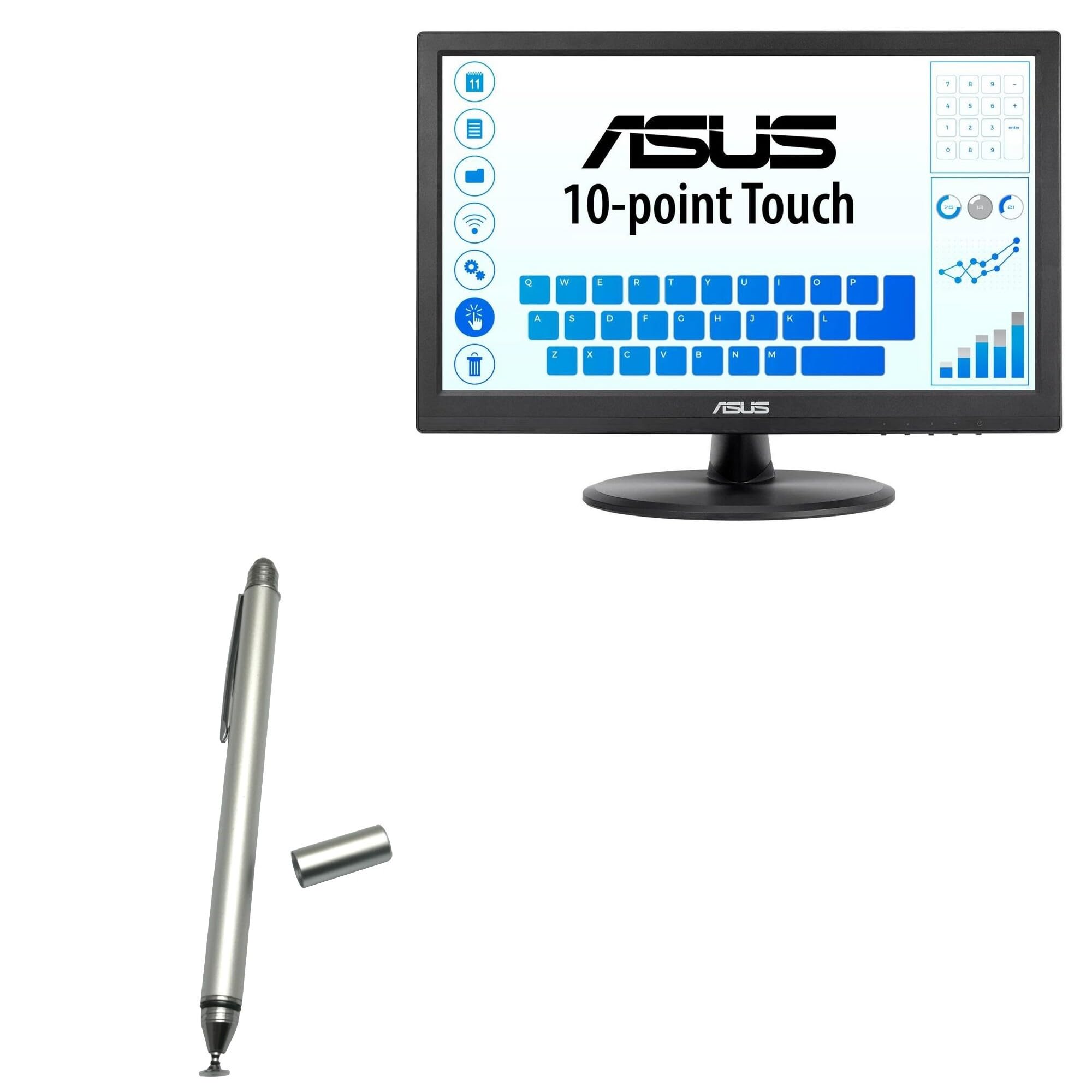 BoxWave Stylus Pen Compatible with ASUS Monitor VT168HR (15.6 in) - DualTip Capacitive Stylus, Fiber Tip Disc Tip Capacitive Stylus Pen for ASUS Monitor VT168HR (15.6 in) - Metallic Silver