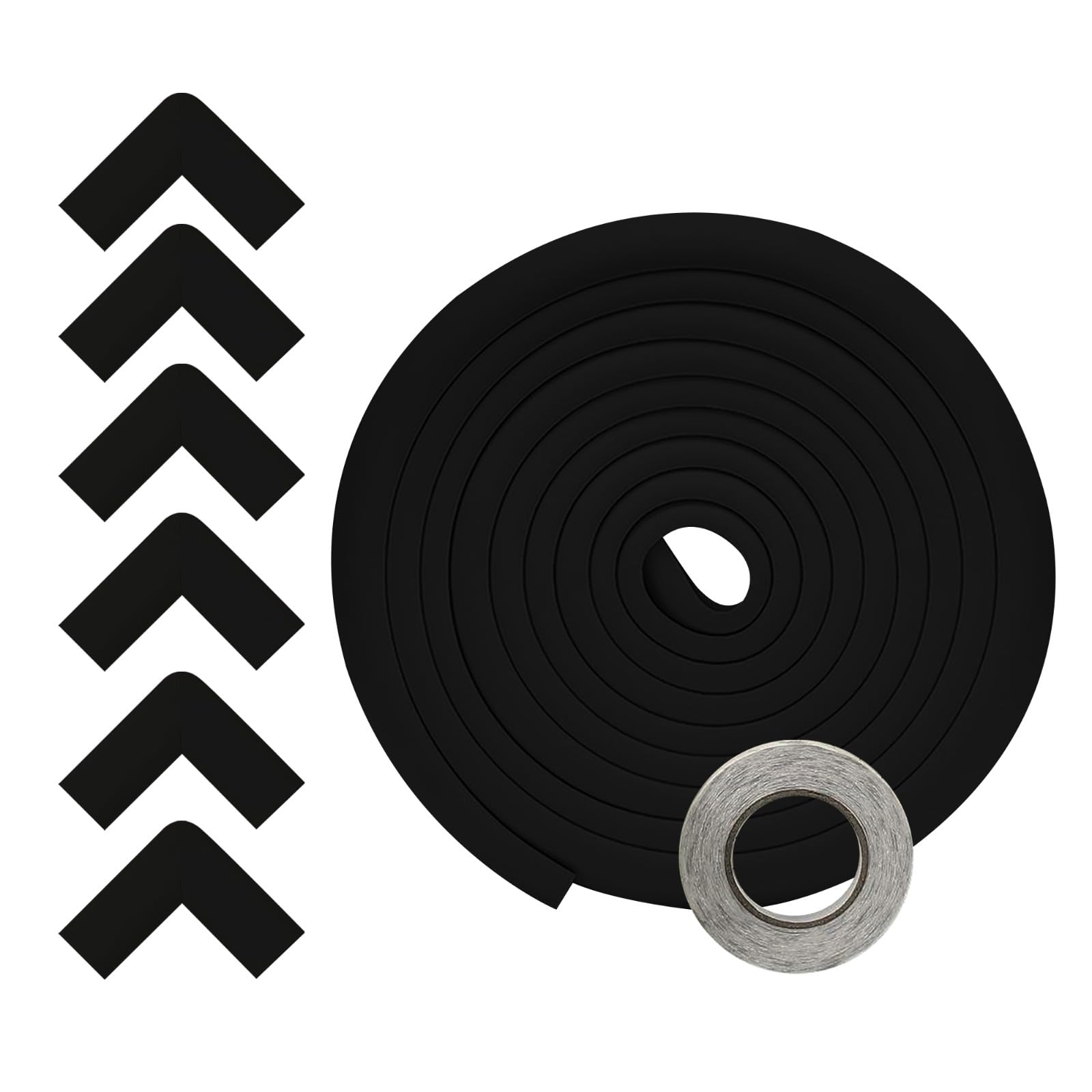 Ecom City SafeSprout Baby Proofing Edge Guard – 5 Meter (197 Inch) Soft Foam Bumper Strip with 6 Corner Protectors, for Table, Furniture, Fireplace, Cabinet, Wall – Includes 3M Tape (Black)