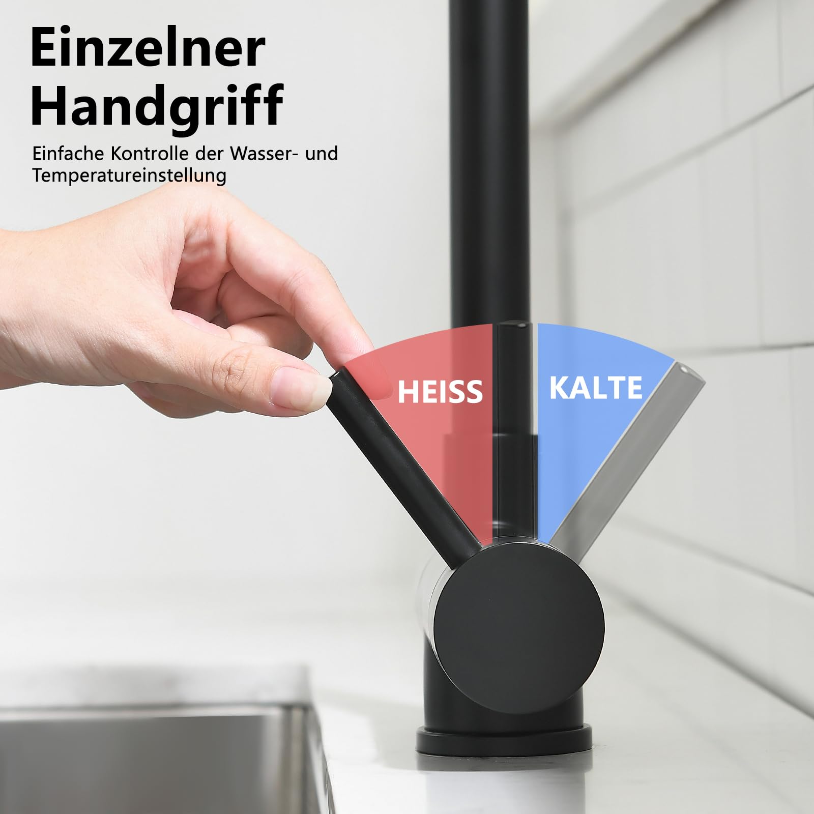AIMADI Wasserhahn Küche für Unter Fensterbank,Küchenarmatur Klappbar & 360° Drehbar, Vorfenster Einhebel Armatur für Küchenspüle,Schwarz