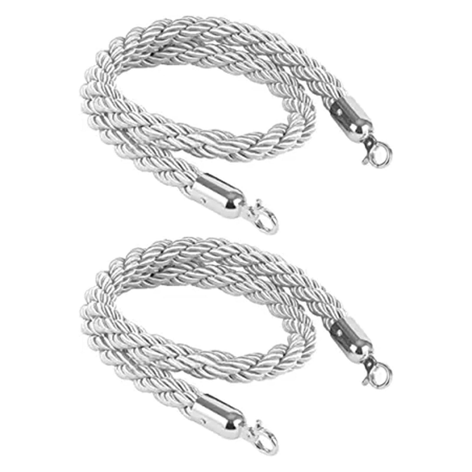 Barrier Rope, Queue Barrier Ropes, Silver Twisted Stanchion Rope, Braided Hemp Rop(Silver Hooks,7ft/215cm)