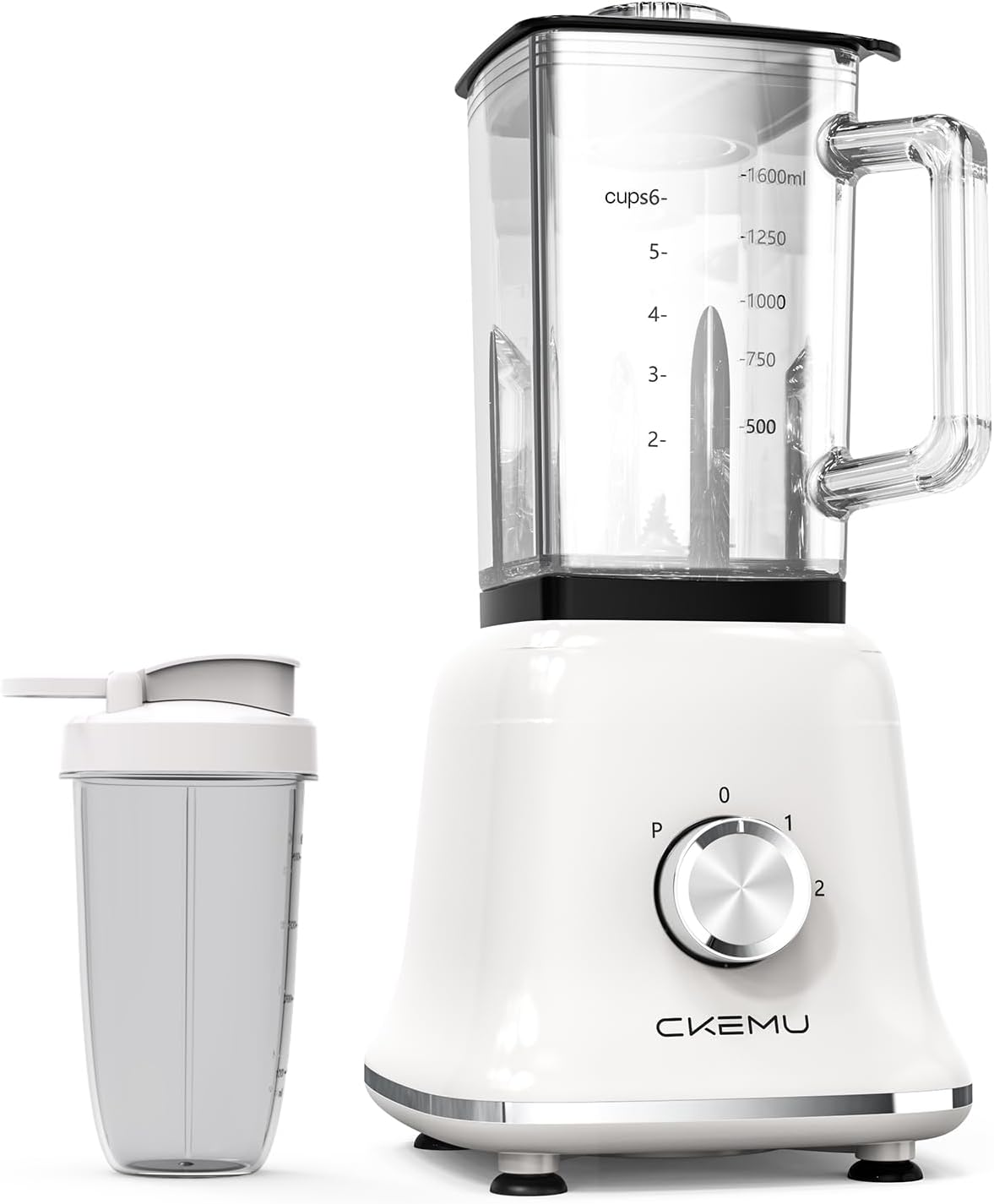 Professional Blender For Smoothies, Countertop Blender with 6 Cup Glass Jar, 3 Functions Including Puree, Crush Ice, 750 Watts (white)
