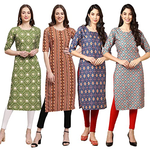 Image of Pinkmint Women's Crepe Digital Print Straight Kurta (Pack of 4)