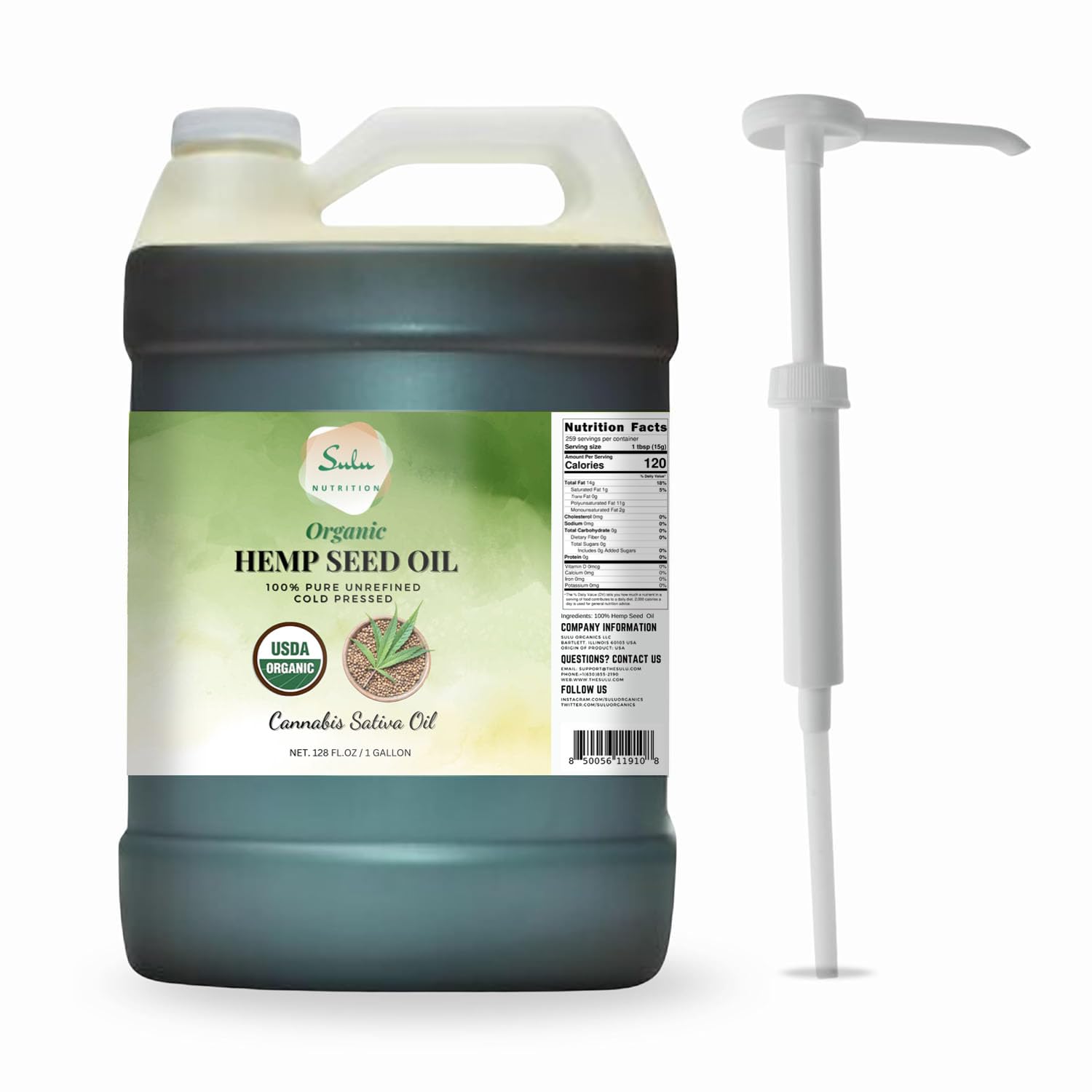 1 Gallon USDA Organic Unrefined Cold pressed Hemp Seed Oil