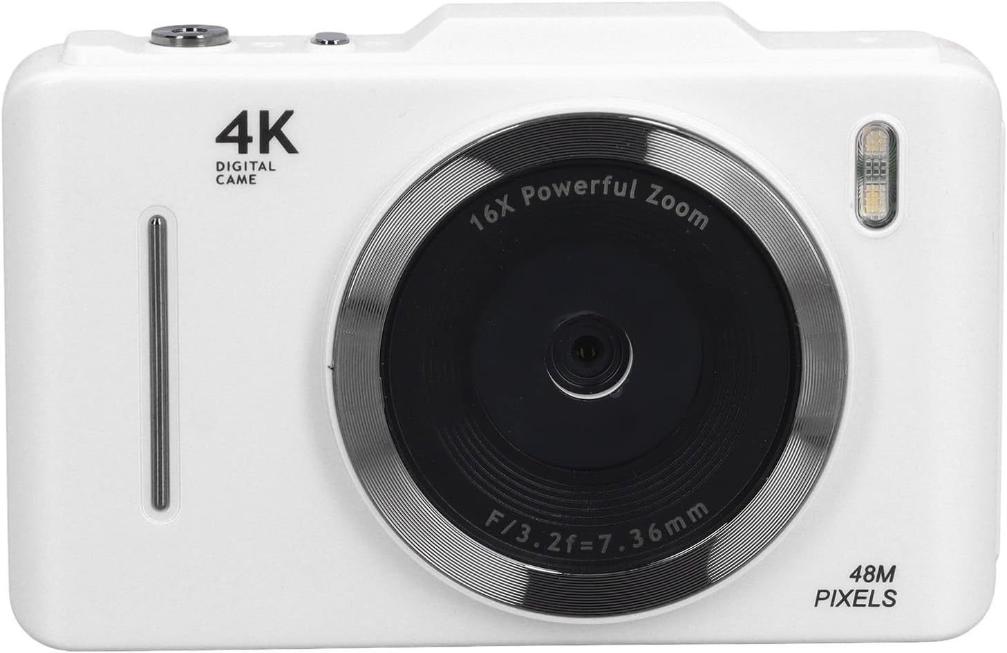 Yunseity 4K Digital Camera, 48MP 2.8 Inch HD Screen Cameras for Photography, Autofocus & Anti Shake Compact Travel Camera for Vlogging, 16X Digital Zoom (White)