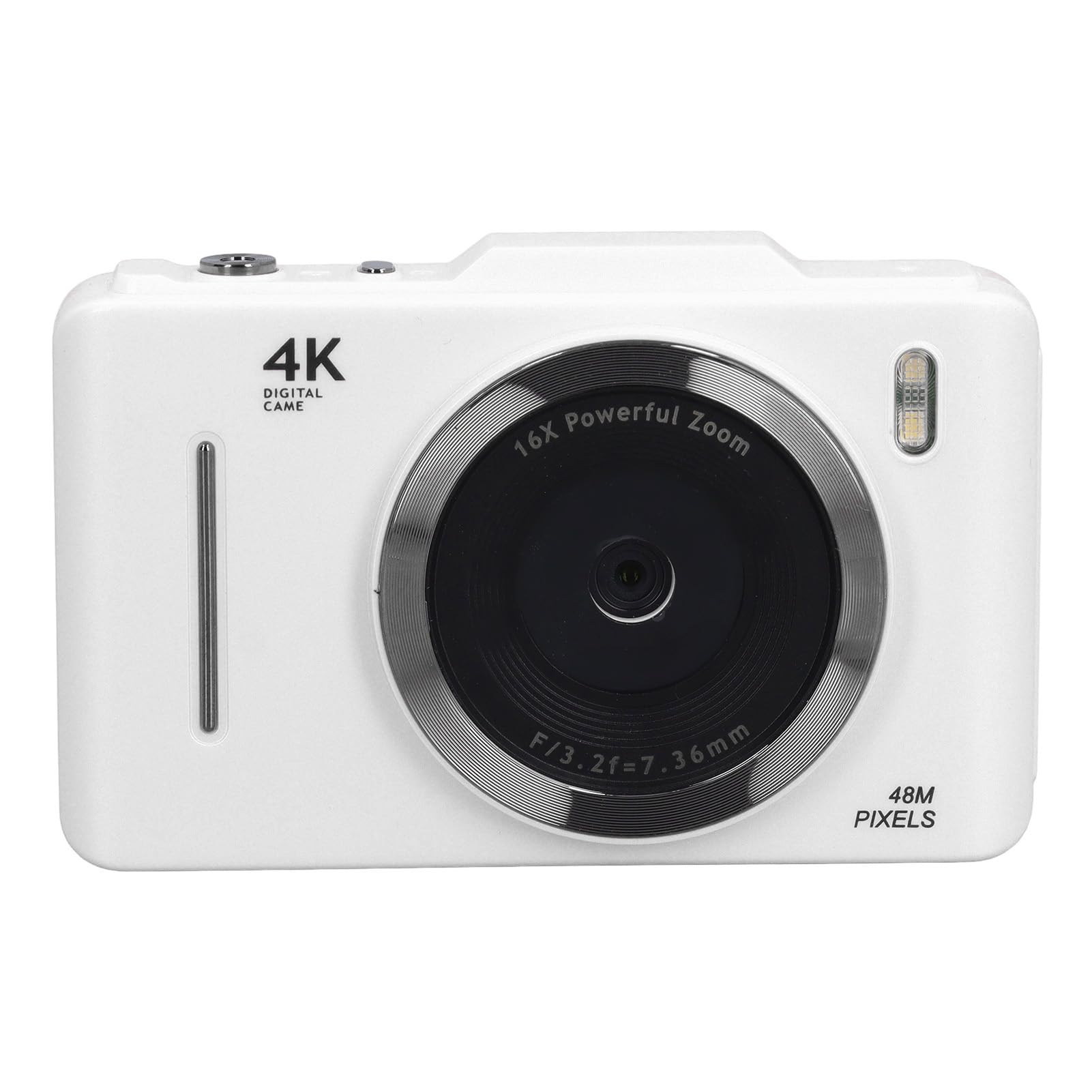 Juroupi White Pocket Digital Camera, 16X Digital Zoom 48Mp Compact Camera Speaker And Microphone For Travel (White)