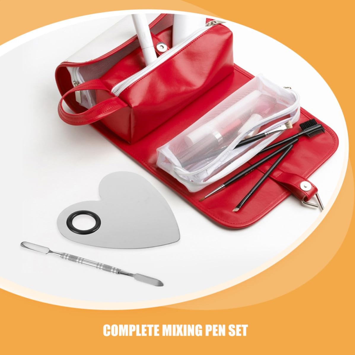 Nail Art Mixing Palettes Easy to Clean Stainless Steel Heart-shaped 3 Sets with Color Pen Set Makeup Tool for Manicure, Suitable for Nail Salons and Personal Use at Home at Home