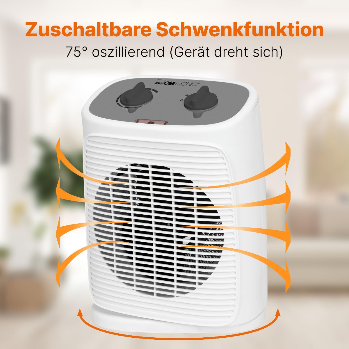 Clatronic HL 3800 grzejnik z funkcją wentylatora | ogrzewanie elektryczne z bezstopniową regulacją termostatu i 2 stopniami ogrzewania | grzejnik oscylujący | grzejnik do łazienki, kuchni, garażu