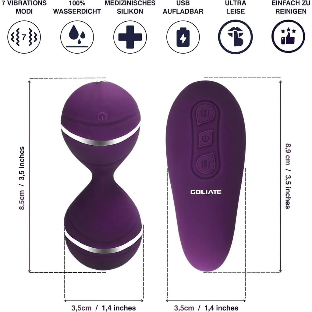 GOLIATE Dalia Boules Geisha 3 en 1 Violet - Œuf Vibrant Périnée 7 Modes | Télécommande sans fil, rechargeable USB, étanche, sans phtalate, coffret cadeau, marque française, coloris Violet