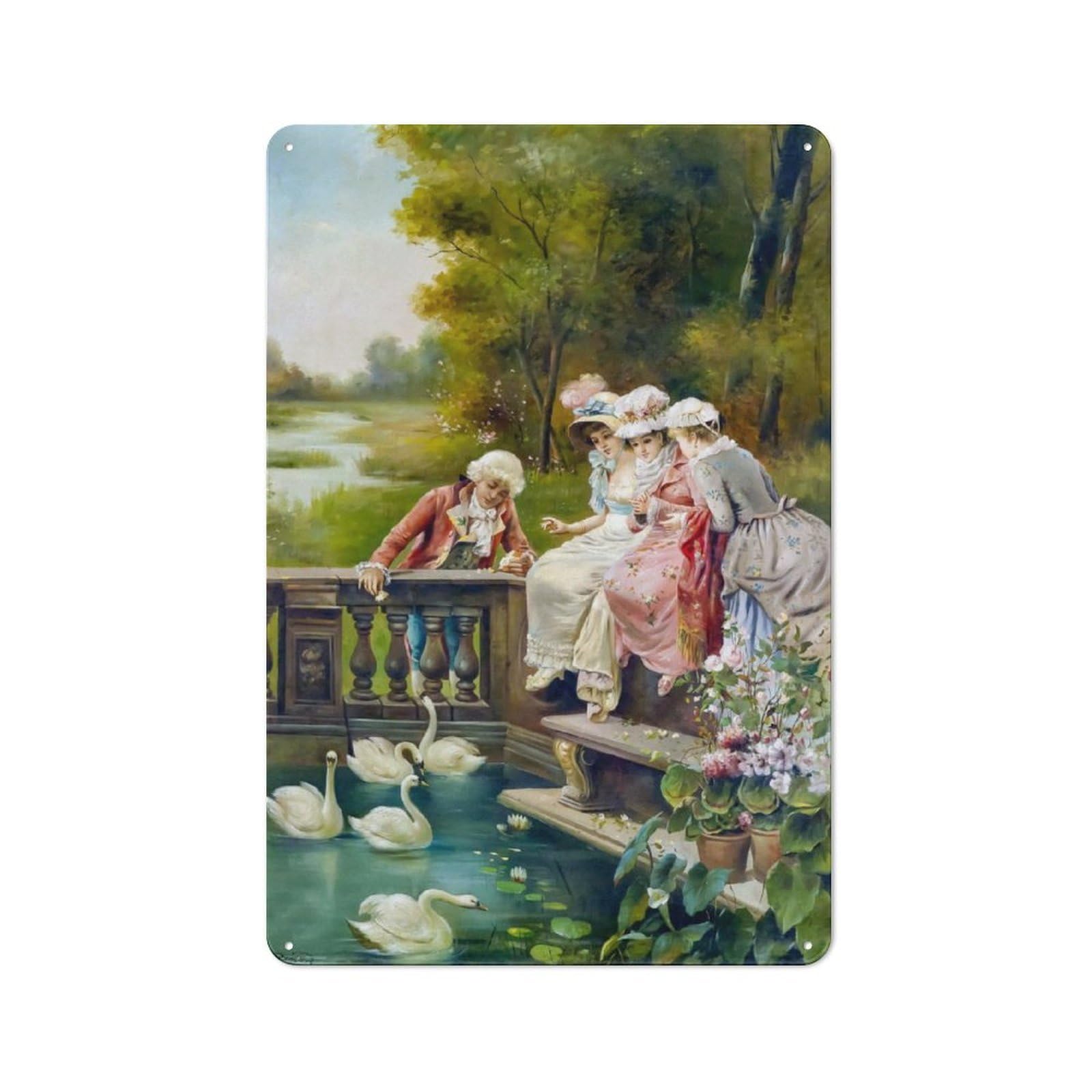 Junmoney Feeding The Swans Zatzka Tin Wall Plaque 30X20cm With For Home Bar Wall, For Hosts Who Enjoy Retro Interiors