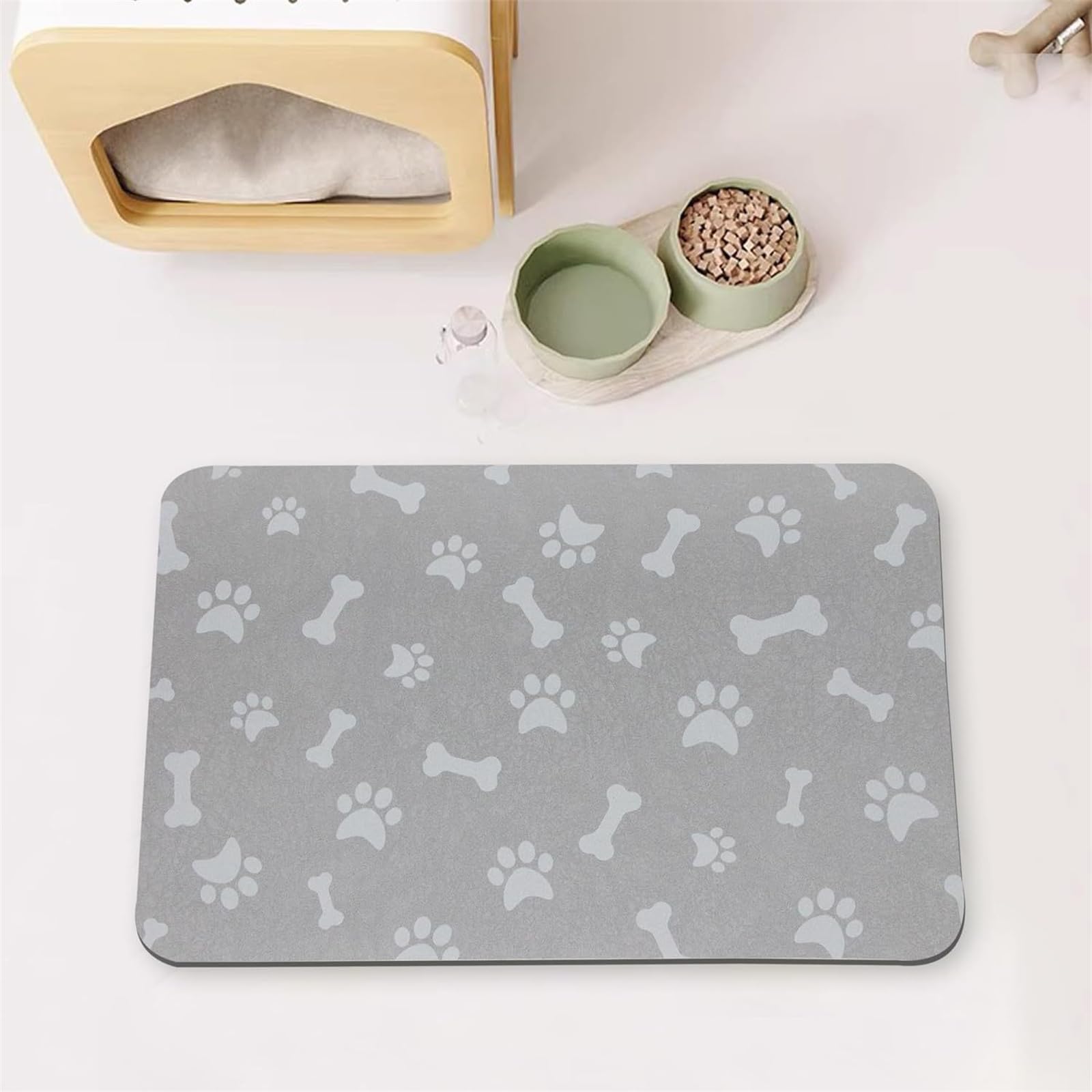 Hixingo Tappetino Ciotola per Cane e Gatto Assorbente, Tappetino Sottociotola per Gatti e Cani Grande Tappetini Lavabile in Diatomite Impermeabile e Antiscivolo (Motivi grigi,80 * 120cm)
