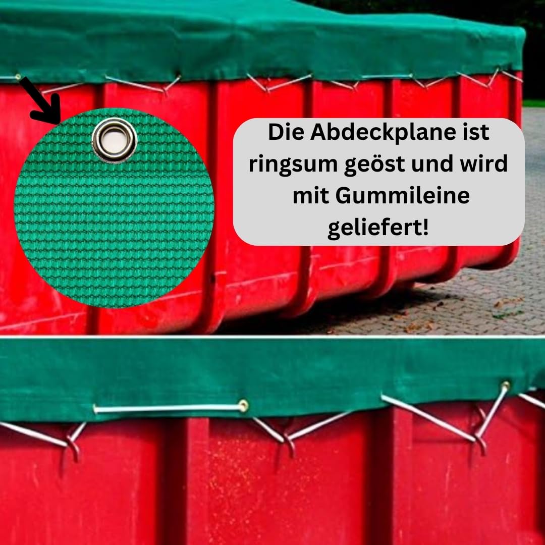 Containerplane Abdeckplane Gewebeplane feinmaschig Luftdurchlässig 2,50 x 3,50 m grün zur Abdeckung von Container mit Gummiseil