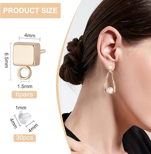 Miniatura 2 de BENECREAT 12 piezas de aretes de latón chapado en oro de 14 quilates de 0.031 in, con bucles horizontales y 30 tuercas de plástico para